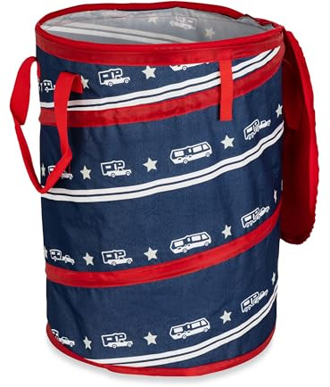 Camco Pop-Up Utility Container | Features Heavy Duty Liner & Zipper Close Lid | Holds 30-Gallon Kitchen-Size Trash Bags | Stands 2-Ft Tall & Collapses for RV Storage and Organization (42995)