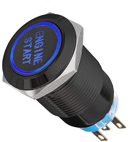 ETOPARS Nero Guscio 12V Auto Luce Blu LED Pulsante di Avviamento in Metallo 19mm Interruttore a levetta Momentaneo Accensione Engine Start