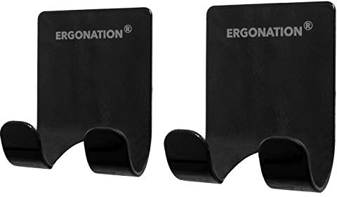 Ergonation Selbstklebender Rasiererhalter aus Edelstahl für Badezimmer, Dusche und Badewanne | Wasserdichter Halter/Wandhaken für Rasierer, Handtücher, Schlüssel, Regenschirme, Kabel (Schwarz, 2)