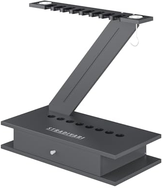 Stradivari Billard Queueständer Zorro im modernen Design | Stabiler, Standfester Ständer für 8 Queues, Kreide, Zubehör | Aus Furnier u. Edelstahl | 70x80x40 cm | Markenqualität