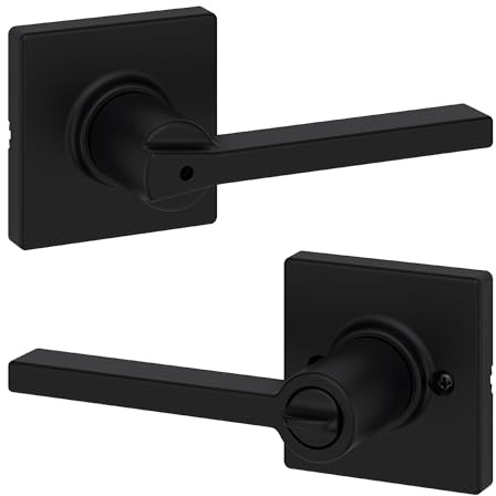 Kwikset Casey Interior Privacy Door Handle with Lock, Door Lever For Bathroom and Bedroom, Matte Black Reversible Keyless Turn Lock, with Microban Protection
