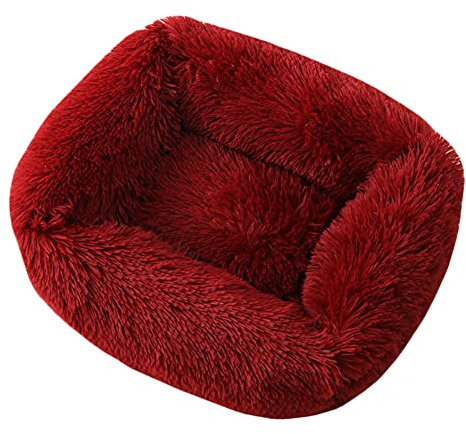 YAOTT Haustierbett Plüschmatte Quadrat Katzenbett Hundehütte,Warme Weiche Bequeme Hundekissen Hundesofa Hundekorb, Flauschig Plüsch Haustiernest Einfaches Katzenbett,Rot,S