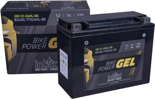 intAct - Bike-Power GEL12-24HL-BS, CTX24HL-BS, Batería de moto 12V 24 Ah 335 A (EN), Batería de moto de gel sin mantenimiento con un 30% más de potencia de arranque, para scooter, moto