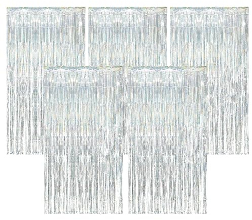 AIBAOBAO 5 Stücke Lametta Vorhang Glitzer Silber, Metallic Lametta Vorhang,Funkeln Vorhang Dekoration,Tür Fenster Hintergrund