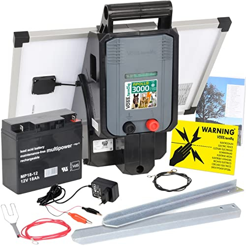 VOSS.farming Electrificateur 12 V Apollo 3000 avec Panneau Solaire 25 W, pour clôtures électriques, pour clôtures de pâturage, Set Complet