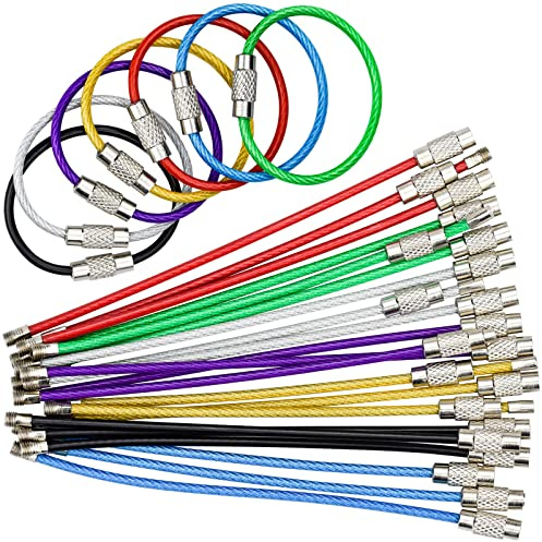 BLUESEABUY 21Stk Edelstahl Draht Schlüsselanhänger Schlüsselring Drahtseil 2 mm Stahldraht Schlüsselring Multifunktionale Schlüsselringe Farbe Stahl Gepäckanhänger mit Drehverschluß, 10cm