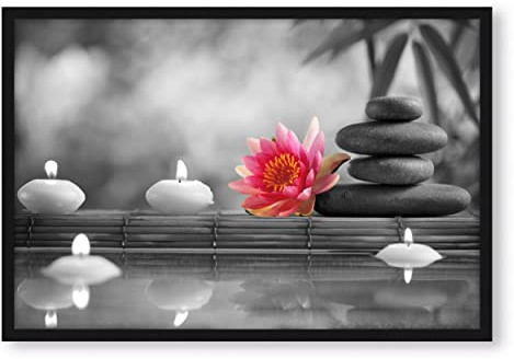 Photophore en pierres de nénuphar Zen - Poster dans un cadre photo - Format : 80 x 60 cm - Impression d'art encadrée