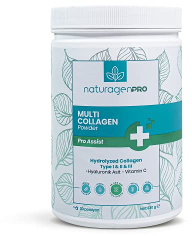 Naturagenpro Multi-Kollagenpulver – 330 g – 10000 mg hydrolysiertes Kollagen – 30-tägige Anwendung – Typ 1&2&3 Kollagenergänzung – mit Vitamin C und Hyaluronsäure – zuckerfrei und glutenfrei