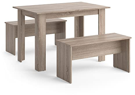 Vicco Esstisch Set Sentio, Küchentisch, Sonoma, 110 x 70 cm mit 2 Bänken