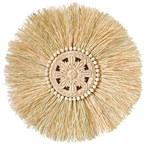 Worparsen Stroh-Wandornament Holzperlen rund gewebt Makramee Wand Strohhalm Dekor Vintage verschleißfest C