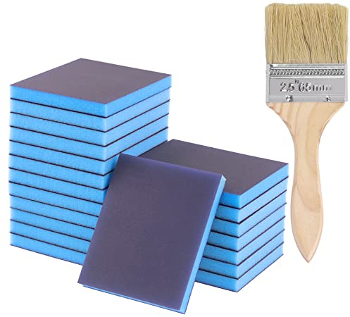 Glarks 21-teiliges Schleifschwamm-Set mit Körnung 280, enthält 20 Stück 120 x 100 x 12 mm, wiederverwendbare und waschbare Schleifblöcke mit 1 Pinsel für Holz, Metall, Farbe und Trockenbau
