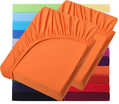 NatureMark Basic 2er Set Jersey Spannbettlaken 90 x 190 cm - 100 x 200 cm - 25 cm Steg - 100x200cm Spannbetttuch - 100% Baumwolle, Terrakotta