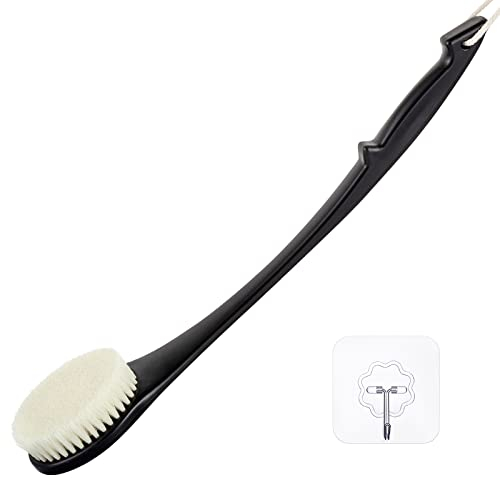 Body Brush Back Scrubber, 17 in Never Mold Back Brush Long Handle for Shower, Exfoliating Brush Dry Brushing Body Brush for Men Women Elderly Deep Exfoliation Soft Glowing Skin (Black)