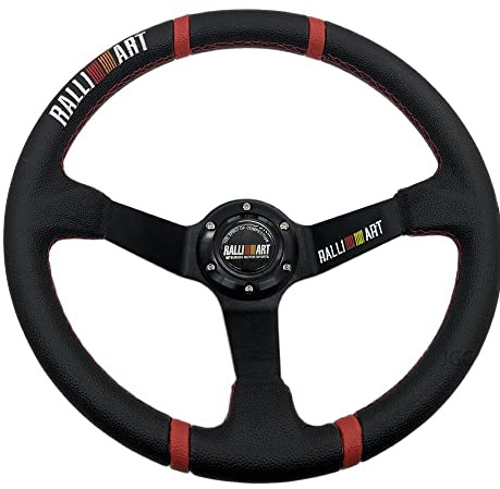 WABTU Sportlenkrad Universal 14inch Rallyart-Lenkrad Deep Teller Drifting fliegende Rallye-Lenkrad-Rennsport PVC Leder SportlenkräDer