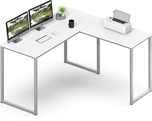 SHW 48-Inch Mission L-Shaped Home Computer Desk, White
