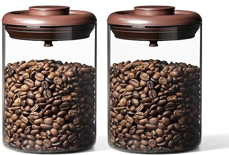 Ankou Glas-Kaffeedose, 900 ml, 2 Stück, luftdichte Frischhaltedose mit Pop-Deckel, für Küche, hohe Borosilikatglas-Kontianer, für Tee, Kaffee, Bohnen, Zucker