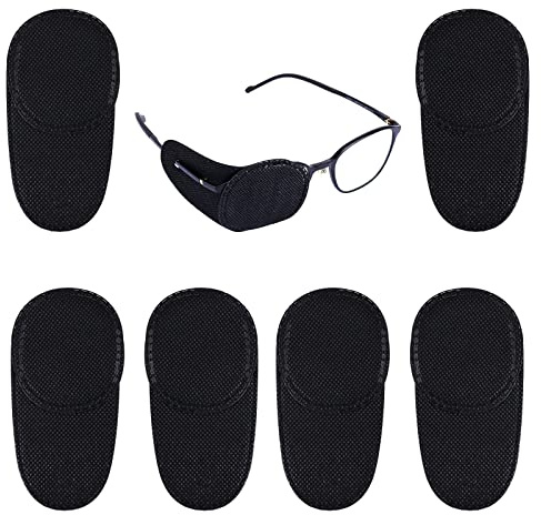 6 Stück Augenklappe für Brillen, Schwarz Augenklappen Schwarz Wiederverwendbare Lazy Erwachsene Medizinische Augenklappen Behandlung von Amblyopie (Groß)