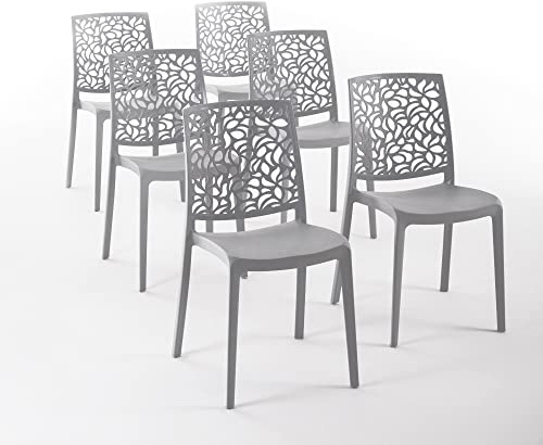 Sedie in polipropilene con fibra di vetro impilabili per interno, cucina o sala da pranzo, per esterno e giardino, sedie da bar e ristorante, design moderno - Anna (6 Sedie, Grigio scuro)