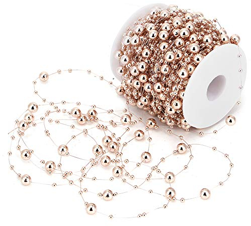 Wakects Hilo de perlas para árbol de Navidad, oro rosa, 30 m, guirnalda de cuentas de ABS, hilo de perlas decorativas para boda, disfraces, trabajos artesanales y bricolaje