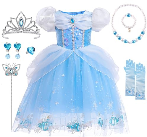 YYDSXK Set di collane da principessa, costume da Cenerentola con corona bacchetta magica, costume da principessa per carnevale, cosplay, feste di compleanno (A, 120)