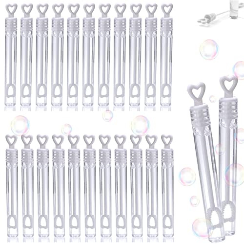 24 Piezas Burbujas de jabón para Boda, Pompas de Jabon Boda Blanco, Botella de Jabón de Burbuja, Tubos de Pompas de Jabón, Corazones y bombona de jabón para Bodas, para Boda Fiesta, San Valentín
