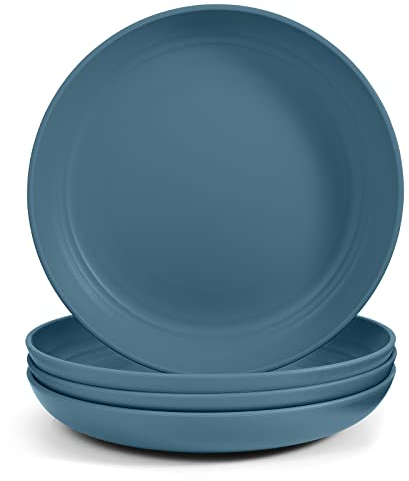 Odoland Set di 4 Piatti da Campeggio da 23 cm in PP, Piatti Multiuso Infrangibile, Riutilizzabili e Leggeri, Adatto al Microonde e Lavastoviglie,Ideale per Picinic, Viaggio, Escursioni, Barbecue, Blu