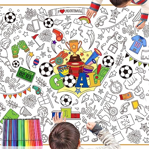 HOWAF Papier-Tischdecke zum Ausmalen für Kinder, Bemalbare Tischdecke Fußball Malbuch Fußball Tischdecke Geburtstagsdeko Fussball Tischdecke Papier Ausmaltischdecke Tischdecke zum Ausmalen für Kinder