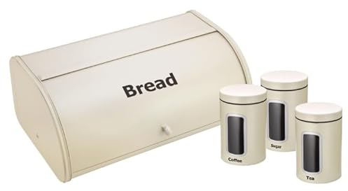 Luckyberg Brotkästen aus Metal, Brotaufbewahrungsbox,Kaffee-, Tee- und Zuckerset, Behältern, Geräumiger Brotkasten aus Stahl, Brot und Kekse Lange Aufbewahren und Frisch (Brotkasten weiß)