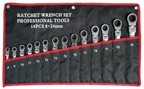 Llaves Fijas con Carraca Juego de Llaves de carraca de Acero al Cromo vanadio de Primera Calidad, combinación de Cabeza Flexible, Llave Inglesa, Juegos de Llaves, Herramienta de Mano Llave Carraca (C