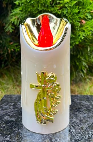 Kerze Grabkerze Grablicht mit Kreuz-Motiv 16 cm. H Grabdekoration Kerze FÜR GRABLAMPEN UND LATEREN ! 3D Effekt - Elegant und Sicher!