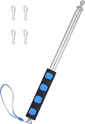Difounmas 2m Teleskop Fahnenmast Set,Handheld teleskop fahnenmast, Teleskopstab Fahnenstange Ausziehbar mit 4 Stücke Karabinerhaken,für Reiseleiter Camping Lehrer Ausflüge Wettbewerbe (Blau)