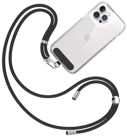 TBOC Cordino per Cellulare da Collo con Toppa di Fissaggio in Tessuto [Nero] per Telefono Cellulare - Laccio per Cellulare da Collo - Cordino Cellulare Universale