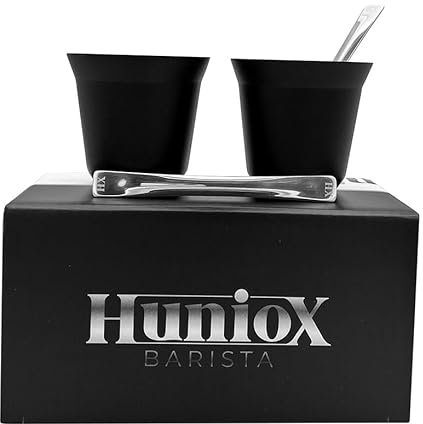Huniox® 2 X 80 Ml | Set Tazzine Caffe – Tazzina Caffè – Bicchiere Termico – Bicchieri Caffè – Tazzine Espresso | Include 2 Cucchiaini Di Design (Onyx, 80 Ml)