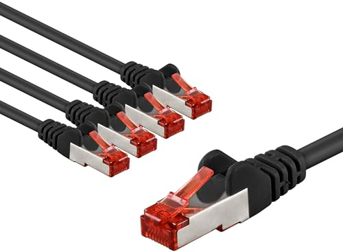 Goobay Cable de red/Cat. 6, 5 unidades, apantallado, S/FTP/CU, cable de Ethernet, PiMF, LSZH/Cat 6, 10 Gbit/s, 5 x 2m, 65975, 2 metro, negro