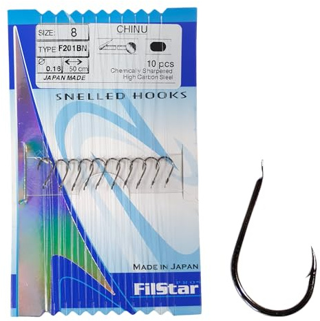 PRO FILSTAR Angelhaken Set mit Vorfach 10 Stück, N8 - Gebundene Haken | Mono Angelschnur 50cm DIA0,16mm - Karpfenangeln - Karpfen Angeln Zubehör - Karpfenhaken - Carp Fishing Hooks Angelzubehör