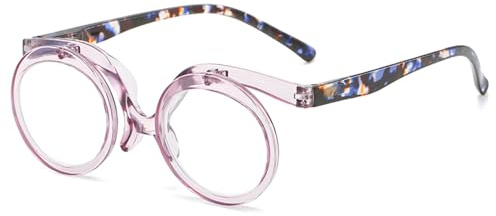 Lanomi klappbare Rund Lesebrille Damen Herren Kunststoff Oval Lesehilfe Makeup Sehhilfe HD Linse 90 Grad Flip Up Brille Transparent Lila 3.0
