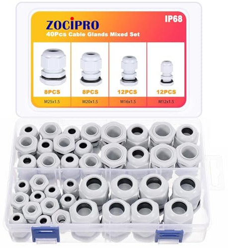 Zocipro Kabelverschraubung Set, 40 Stück IP68 PG Verschraubung Wasserdicht M12 M16 M20 M25, Kabelverschraubungen für Outdoor Garten Schaltkasten Abzweigkasten, Kunststoff Nylon Kabeldurchführungen