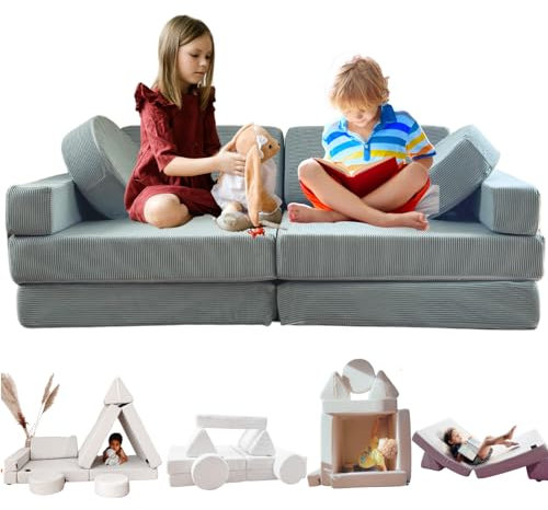 TIPICHOU Spielsofa für Kinder - Kindersofa, ausklappbar, 2-Sitzer, umbaubar in EIN Schlafsofa, Spielplatz, Sessel, Bodenmatratze Kinder (blaugrün, 2-Sitzer)