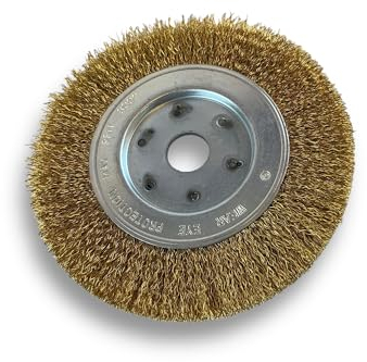Lot de 10 brosses circulaires LAITON | Ø 150 mm | Epaisseur 1 rang | Fil dur 0.30 mm ondulé | Alésage 20 mm + réducteur bague 16/12 mm | Touret meuleuse affûteuse ponceuse | Kibros 215151LTx10