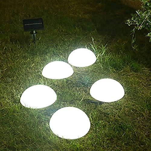 Lampe Solaire de pelouse en Demi-Boule, Lampes solaires au Sol, Lampe de pelouse avec 5 LED, éclairage de décoration, Lampe de Jardin étanche pour Paysage, Patio, allée, Cour, 5 pièces, blan
