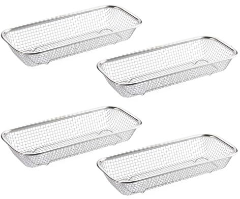 SUMNACON 4 Pcs Stainless Steel Storage Drain Basket Cup Lid Organizer, Rectangle Kitchen Utensil Storage Organizer Dishwasher Silverware Holder Rack Chopsticks Spoons Drying Basket