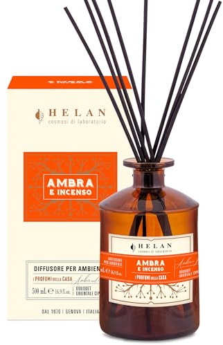 Helan Ambra e Incenso - Raumparfüm, Raumparfüm mit Oriental und Cipriato Diffusor Sticks, Deodorant Geschenkideen und Raumparfümierer 500 ml, Parfüms Made in Italy