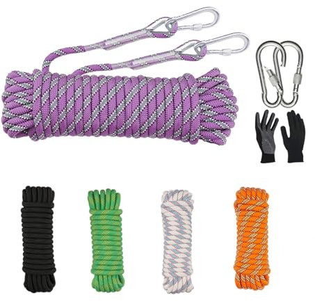 Dellna 8mm Static Climbing Rope - Heavy Duty Climbing Rope for Rock Climbing, Tree Climbing Gear, Arborist Rope, and Camping Rope, High-Tensile Strength - 10m (32ft), 20m (64ft), 30m (96ft) - Purple