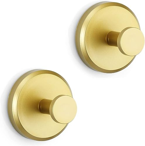 2 Pcs Luxe Hold No-Drill Hooks - Stainless Steel Vacuum Suction Cup Bathroom - New Stainless Steel Waterproof Suction Cup Hooks - Mounting on Glass Shower Doors/Mirrors (Gold)