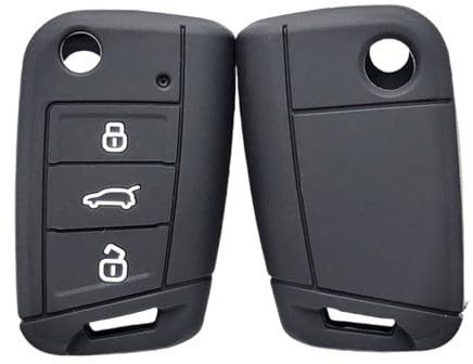 Happyit Silikon Autoschlüssel Hülle für Volkswagen VW Golf 7 Beetle Jetta Bora Passat Polo Tiguan 3 Tasten (Schwarz)