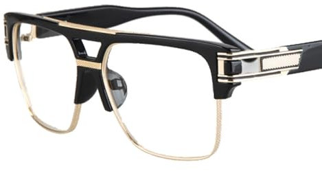 WNCKSQ quadratische optische Rahmen Männer Metall Gold Logo UV400 einfache Linse Brille große Rahmen Brillengestelle,Schwarz mit Gold,1