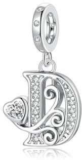 Regalo de San Valentín - Letra Charms D Compatible con Pulseras y Collar Pandora Europeo, Regalo para Cumpleaños Madre/Hija