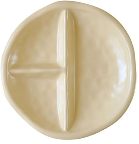 Platos de cerámica divididos para control de porciones, aptos para bariátricos, juego de 3 (blanco cremoso)