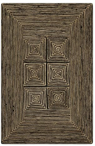 CASAVANI Alfombra de yute natural de 2 x 3 kilim, color negro y beige, trenzado a mano, patrón geométrico, 0.27 pulgadas de grosor, tejido plano, alfombra duradera para interiores y exteriores, para