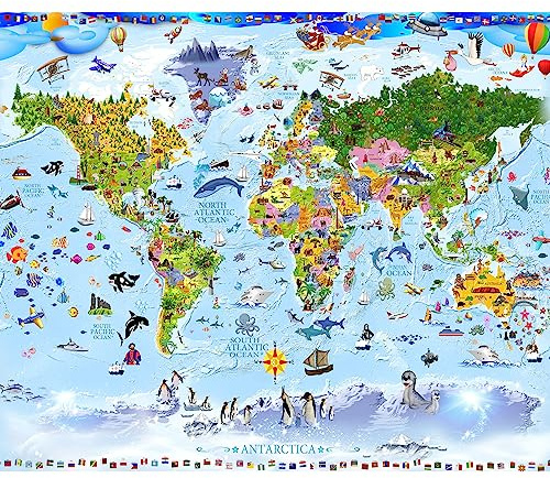 murando - Carta da Parati Impermeabile Mappamondo per Bambini 100x70 cm Fotomurali Lavabili per Bagno - Moderno Murales per Soggiorno Decorazione - Carta per Pareti Lavabile Decorativi e-A-0102-a-a